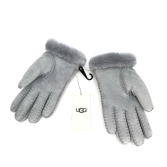 Ugg Women’s Suede Shearling Suede Gloves Size Small Perforated Gray Tech New NWT - Picture 3 of 7